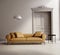 Contemporary classic living room, beige leather sofa