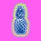 Contemporary collage. Blue pineapple in a bright colorful stroke on a pink background