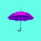 Contemporary collage. Purple cane umbrella on a turquoise background. Autumn concept, protection, art.