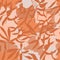 Contemporary collage seamless pattern. Terracotta abstract shapes and tropical leaves.