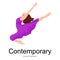 Contemporary dancer, young girl jumping in dance, ballet performance, good gymnastic stretching vector illustration