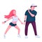 Contemporary dancers couple together flat color vector faceless characters