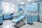 Contemporary dental clinic interior with light blue and white tones clean and bright background