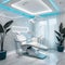 Contemporary dentist's room with top tech soothing blue-white aesthetic