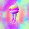 Contemporary digital collage art. Creative Macarons Lady in colorful space. Food addict, sweet, diet, calorie concept