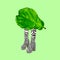 Contemporary digital collage art.  Lady legs stylish zebra print and green leaf. Bio, vegan lover concept