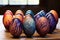 Contemporary egg dyeing process with decorative stickers and embellishments for easter celebrations