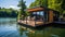 Contemporary floating cabin on beautiful lake