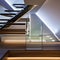 A contemporary floating staircase with LED-lit steps and glass balustrades2, Generative AI