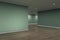 Contemporary gray gallery interior with blank mock up place on wall and reflections on wooden flooring. Art, no people, museum and