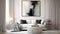 Contemporary Gray And White Living Room With Abstract Black Painting