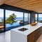 A contemporary home with floor-to-ceiling windows, a cantilevered deck, and ocean views4, Generative AI