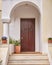 Contemporary House Arched Entrance Brown Wooden Door, Athens, Greece