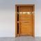 A contemporary house entrance natural solid door on white-washed wall.