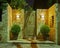 Contemporary house entrance night view, Athens Greece