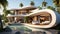 Contemporary house with pool, Modern villa on a tropical sand beach, Minimalist house with round curved shaped forms