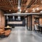 A contemporary, industrial loft with exposed brick walls, concrete floors, and open ductwork1, Generative AI
