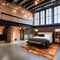 A contemporary, industrial loft with exposed brick walls, concrete floors, and open ductwork2, Generative AI