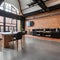 A contemporary, industrial loft with exposed brick walls, concrete floors, and open ductwork4, Generative AI