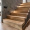 Contemporary interior design with stylish ash tree wooden stairs in a new modern home