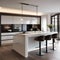 A contemporary kitchen with high-gloss cabinets, a breakfast bar, and pendant lights3