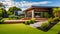 Contemporary lawn turf with landscaping in front yard
