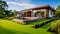 Contemporary lawn turf with landscaping in front yard