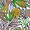 Contemporary leaves seamless pattern. Creative outline tropical leaf hand drawn textures