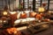 Contemporary living room 3d visualization with halloween theme and ample text space