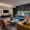 A contemporary living room with modular furniture and pops of bold colors1