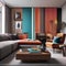 A contemporary living room with modular furniture and pops of bold colors3