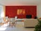 Contemporary living room with red wall