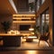 Contemporary living space modern home interior with ample bright lighting