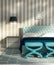 Contemporary luxury bedroom with blue stools