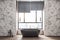 Contemporary marble bathroom interior with black bath