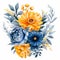 Contemporary Marigold Arrangement Watercolor Clipart On White Background