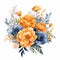 Contemporary Marigold Arrangement Watercolor Clipart On White Background