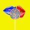 Contemporary minimal pop surrealism collage art. Sensual Lips eating lolly pop. Calories, diet, love, friendship, addictions