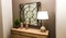 Contemporary Mirror And Chest In Entry Hallway