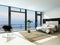 Contemporary modern sunny bedroom interior with huge windows