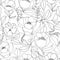 Contemporary nature seamless pattern. One line various flowers and leaves.