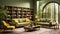 contemporary photorealistic green living room