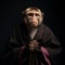 Contemporary Photorealistic Portrait Of A Meditating Capuchin Monkey In Traditional Robes