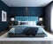 A Contemporary Retreat: Modern Minimalist Blue and Black Bedroom Interior Design