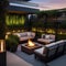 A contemporary rooftop garden with lounge seating, fire pits, and a greenery-covered pergola1