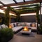 A contemporary rooftop garden with lounge seating, fire pits, and a greenery-covered pergola5
