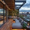 Contemporary rooftop terrace with comfortable lounging areas and city views