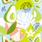 Contemporary seamless pattern with avocado fruits, watermelon, leaves and abstract elements.