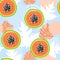 Contemporary seamless pattern with papaya slices and abstract elements. Healthy eating.