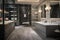 Contemporary Spacious gray bathroom. Generate Ai